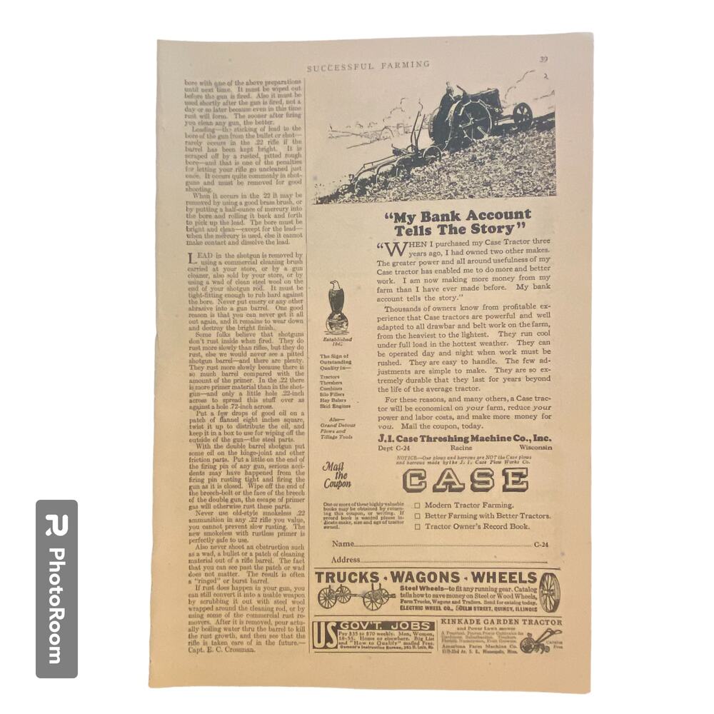 Vtg Case Tractors Print Advertisement 11 x 8.5 Champlin Refining Co March 1928